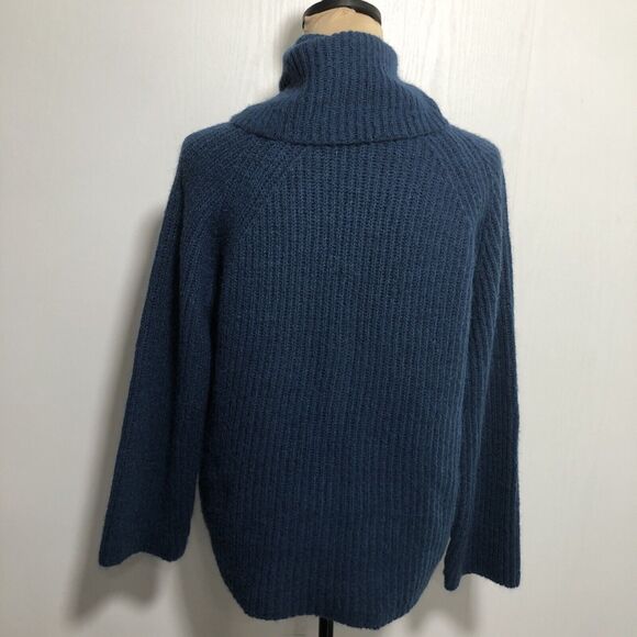 J. Crew Point Sur Sweater Womens Small Blue Mohair Wool Ribbed Chunky Turtleneck - Picture 4 of 16